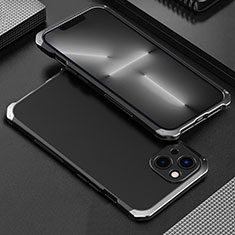 Luxury Aluminum Metal Cover Case 360 Degrees for Apple iPhone 14 Plus Silver and Black