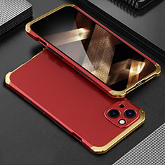 Luxury Aluminum Metal Cover Case 360 Degrees for Apple iPhone 15 Gold and Red