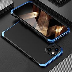 Luxury Aluminum Metal Cover Case 360 Degrees for Apple iPhone 15 Plus Blue and Black