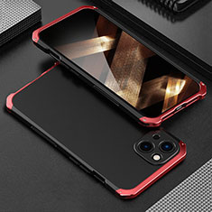 Luxury Aluminum Metal Cover Case 360 Degrees for Apple iPhone 15 Plus Red and Black