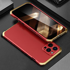 Luxury Aluminum Metal Cover Case 360 Degrees for Apple iPhone 15 Pro Gold and Red