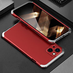 Luxury Aluminum Metal Cover Case 360 Degrees for Apple iPhone 15 Silver and Red