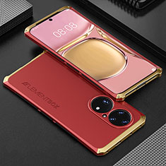 Luxury Aluminum Metal Cover Case 360 Degrees for Huawei P50 Pro Gold and Red