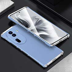 Luxury Aluminum Metal Cover Case 360 Degrees for Oppo Reno11 Pro 5G Silver and Blue