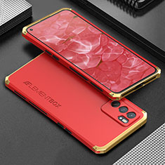 Luxury Aluminum Metal Cover Case 360 Degrees for Oppo Reno6 5G Gold and Red