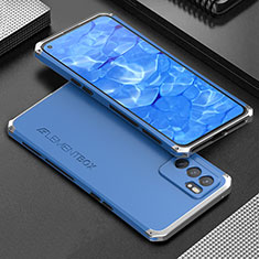 Luxury Aluminum Metal Cover Case 360 Degrees for Oppo Reno6 5G Silver and Blue