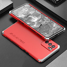 Luxury Aluminum Metal Cover Case 360 Degrees for Oppo Reno6 5G Silver and Red