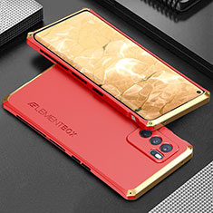 Luxury Aluminum Metal Cover Case 360 Degrees for Oppo Reno6 Pro 5G India Gold and Red