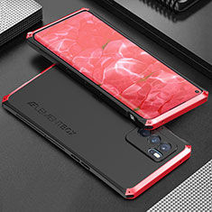 Luxury Aluminum Metal Cover Case 360 Degrees for Oppo Reno6 Pro 5G India Red and Black