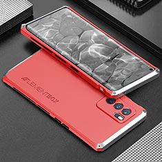 Luxury Aluminum Metal Cover Case 360 Degrees for Oppo Reno6 Pro 5G India Silver and Red