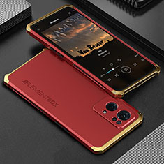 Luxury Aluminum Metal Cover Case 360 Degrees for Oppo Reno7 Pro 5G Gold and Red