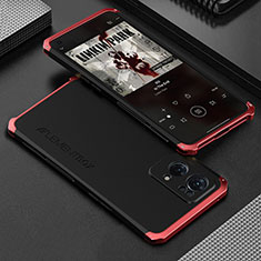 Luxury Aluminum Metal Cover Case 360 Degrees for Oppo Reno7 Pro 5G Red and Black