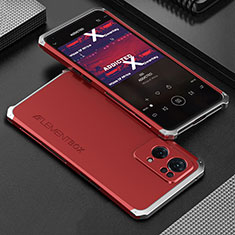 Luxury Aluminum Metal Cover Case 360 Degrees for Oppo Reno7 Pro 5G Silver and Red