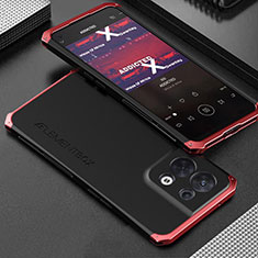 Luxury Aluminum Metal Cover Case 360 Degrees for Oppo Reno8 5G Red and Black