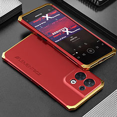 Luxury Aluminum Metal Cover Case 360 Degrees for Oppo Reno9 5G Gold and Red