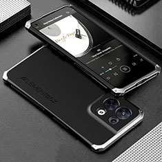 Luxury Aluminum Metal Cover Case 360 Degrees for Oppo Reno9 5G Silver and Black