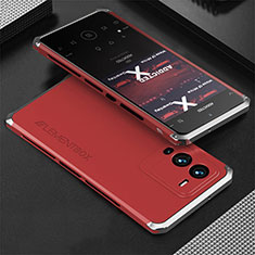 Luxury Aluminum Metal Cover Case 360 Degrees for Vivo V25 Pro 5G Silver and Red
