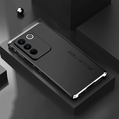 Luxury Aluminum Metal Cover Case 360 Degrees for Vivo V27 5G Silver and Black