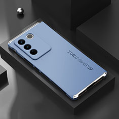 Luxury Aluminum Metal Cover Case 360 Degrees for Vivo V27 Pro 5G Silver and Blue