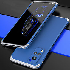 Luxury Aluminum Metal Cover Case 360 Degrees for Vivo X60T 5G Silver and Blue