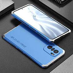 Luxury Aluminum Metal Cover Case 360 Degrees for Xiaomi Mi 11X Pro 5G Silver and Blue