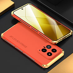 Luxury Aluminum Metal Cover Case 360 Degrees for Xiaomi Mi 14 5G Gold and Red