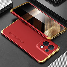 Luxury Aluminum Metal Cover Case 360 Degrees for Xiaomi Redmi Note 13 5G Gold and Red