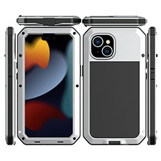 Luxury Aluminum Metal Cover Case 360 Degrees HJ1 for Apple iPhone 14 Silver
