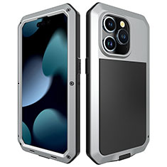Luxury Aluminum Metal Cover Case 360 Degrees HJ1 for Apple iPhone 15 Pro Silver