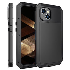 Luxury Aluminum Metal Cover Case 360 Degrees HJ2 for Apple iPhone 15 Black