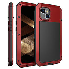 Luxury Aluminum Metal Cover Case 360 Degrees HJ2 for Apple iPhone 15 Plus Red