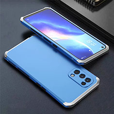 Luxury Aluminum Metal Cover Case 360 Degrees M02 for Oppo Find X3 Lite 5G Silver and Blue