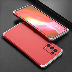 Luxury Aluminum Metal Cover Case 360 Degrees M02 for Oppo Find X3 Lite 5G Silver and Red