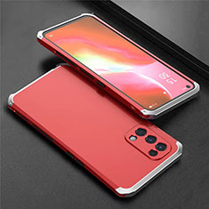 Luxury Aluminum Metal Cover Case 360 Degrees M02 for Oppo Reno5 5G Silver and Red