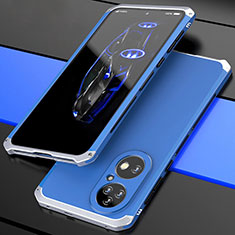 Luxury Aluminum Metal Cover Case 360 Degrees P01 for Huawei P50 Pro Silver and Blue