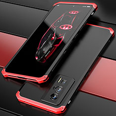 Luxury Aluminum Metal Cover Case 360 Degrees P01 for Xiaomi Poco F5 Pro 5G Red and Black