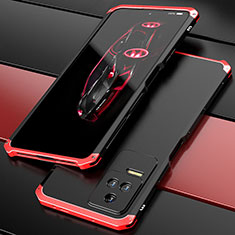 Luxury Aluminum Metal Cover Case 360 Degrees P02 for Xiaomi Redmi K50 Pro 5G Red and Black