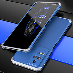 Luxury Aluminum Metal Cover Case 360 Degrees P02 for Xiaomi Redmi K50 Pro 5G Silver and Blue