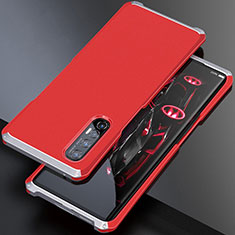 Luxury Aluminum Metal Cover Case for Oppo Reno3 Pro Silver and Red