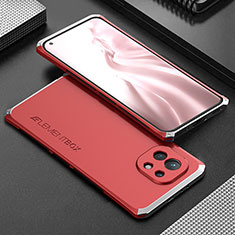 Luxury Aluminum Metal Cover Case T01 for Xiaomi Mi 11 Lite 5G Silver and Red