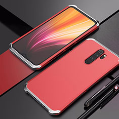 Luxury Aluminum Metal Cover Case T02 for Xiaomi Redmi Note 8 Pro Silver and Red