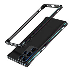 Luxury Aluminum Metal Frame Cover Case A01 for Samsung Galaxy S22 Ultra 5G Blue and Black