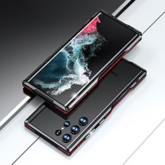 Luxury Aluminum Metal Frame Cover Case A02 for Samsung Galaxy S22 Ultra 5G Red and Black