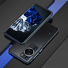 Luxury Aluminum Metal Frame Cover Case for Huawei P60 Pro Blue and Black