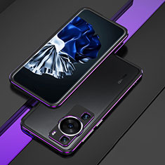 Luxury Aluminum Metal Frame Cover Case for Huawei P60 Pro Purple and Blue