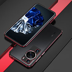 Luxury Aluminum Metal Frame Cover Case for Huawei P60 Pro Red and Black