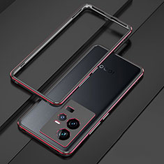 Luxury Aluminum Metal Frame Cover Case for Vivo iQOO 11 5G Red and Black