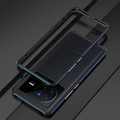 Luxury Aluminum Metal Frame Cover Case for Vivo X80 Pro 5G Blue and Black