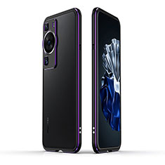 Luxury Aluminum Metal Frame Cover Case JZ1 for Huawei P60 Pro Purple and Blue