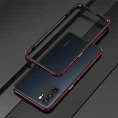Luxury Aluminum Metal Frame Cover Case S01 for Oppo Reno6 5G Red and Black